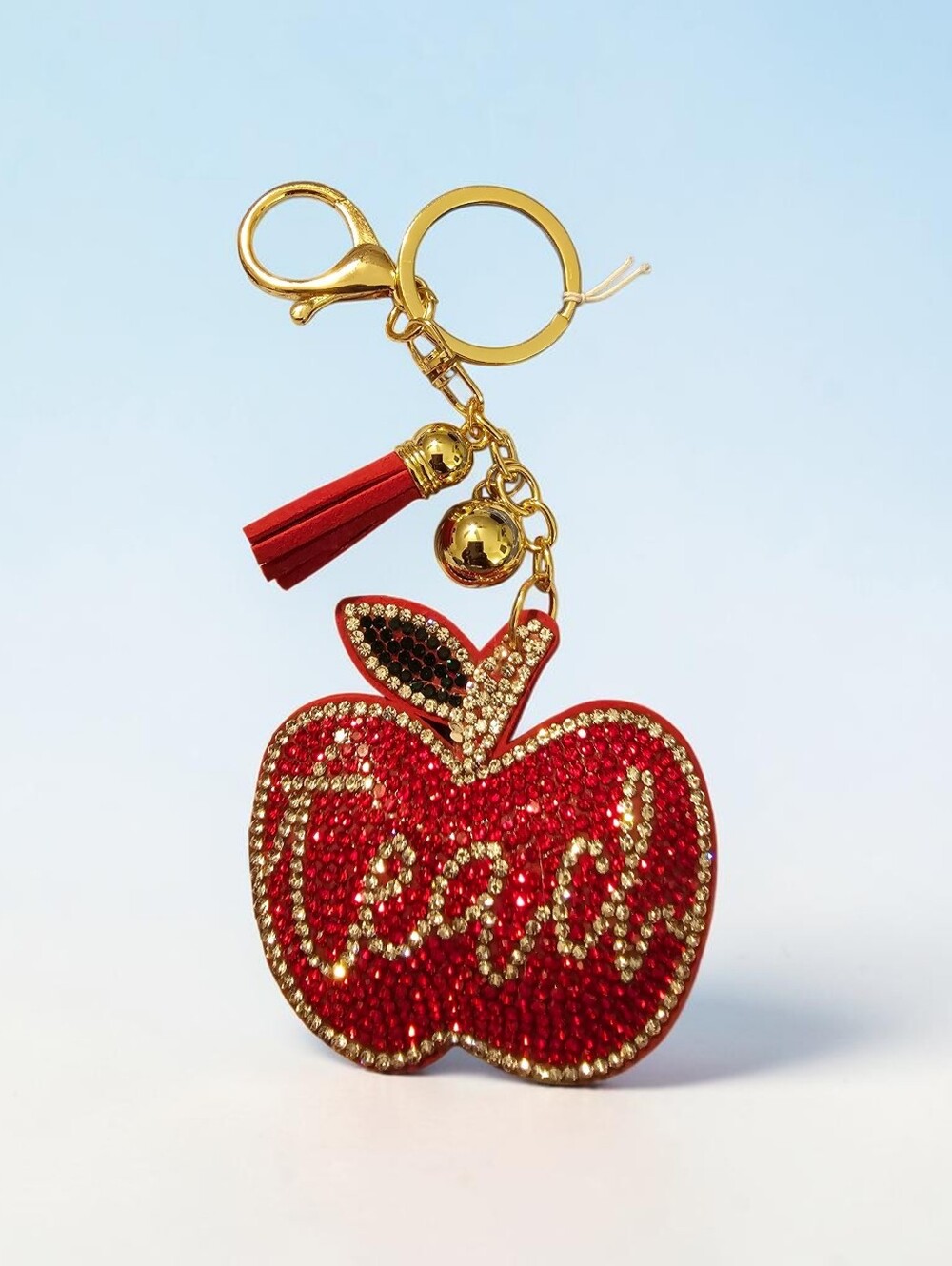 Nwt Sassified Boutique Red Jeweled Apple Keychain Charm with Tassel